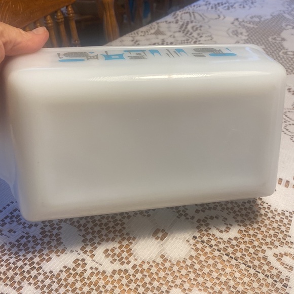 Vintage Anchor Hocking Fire King Atomic Blue Heaven Grey and turquoise loaf pan - Picture 4 of 5